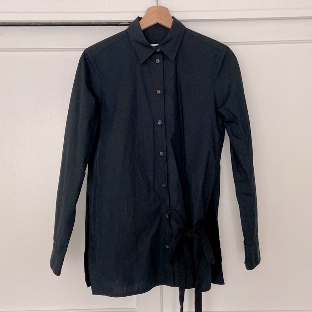MM6 Maison Margiela Black Poplin Shirt Sz 40 (S) side slits/tie knots
